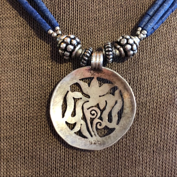 VTG STERLING 925 BLUE BEAD FLORAL PENDANT NECKLACE - Picture 3 of 4